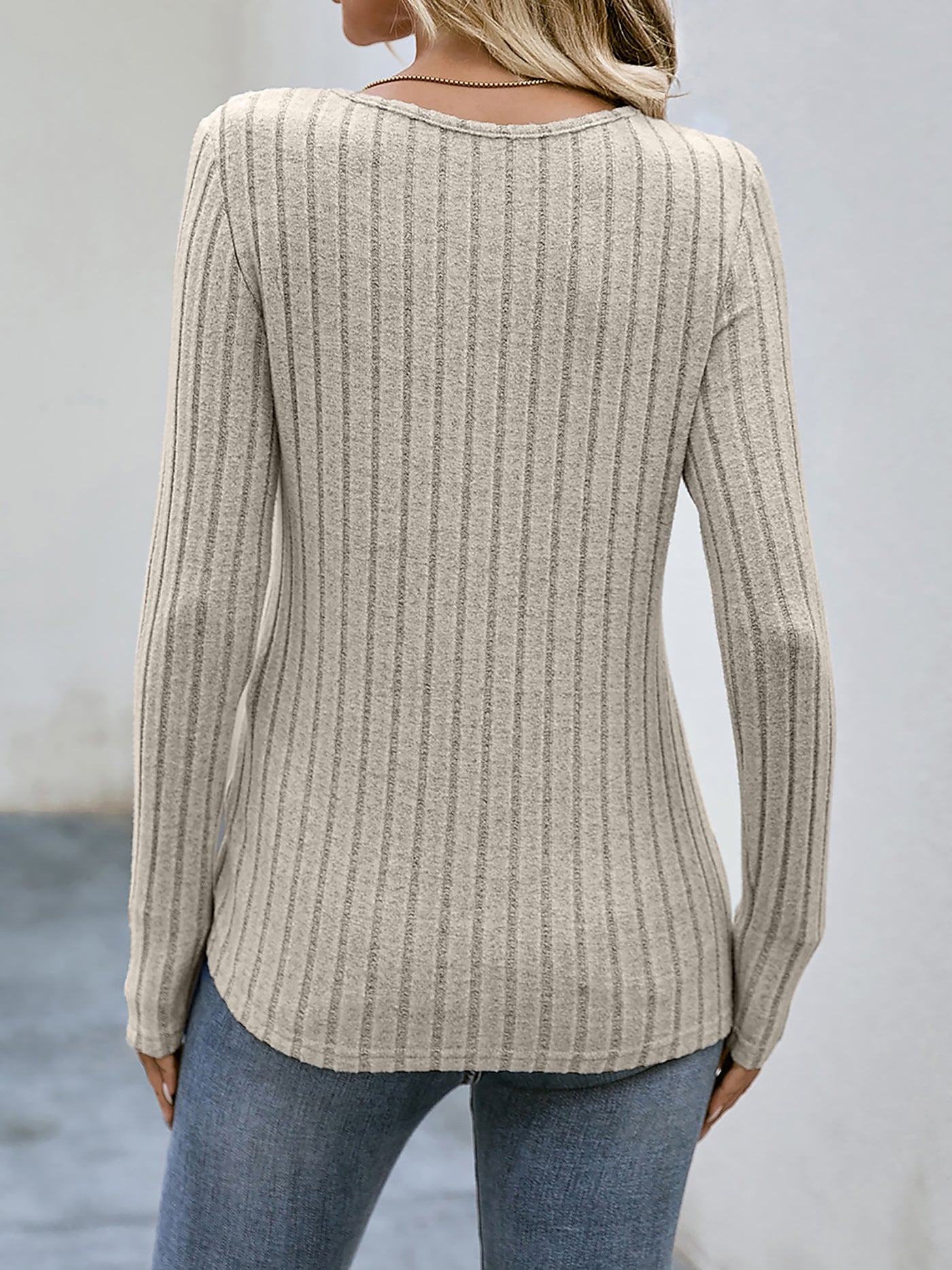 Allegra K Long Sleeves Knit Textured Button Decor Top