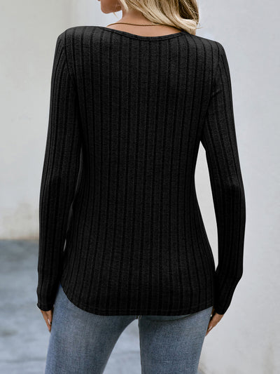 Long Sleeves Knit Textured Button Decor Top