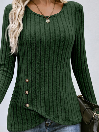 Long Sleeves Knit Textured Button Decor Top