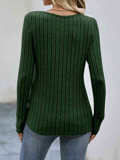 Long Sleeves Knit Textured Button Decor Top