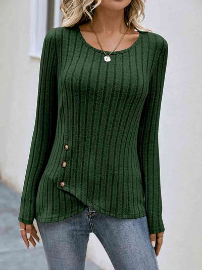 Long Sleeves Knit Textured Button Decor Top