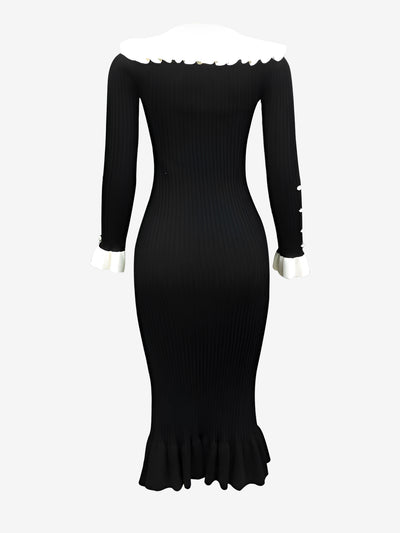 Long sleeve Ruffle Doll Collar Knitted Midi Bodycon Sweater Dress