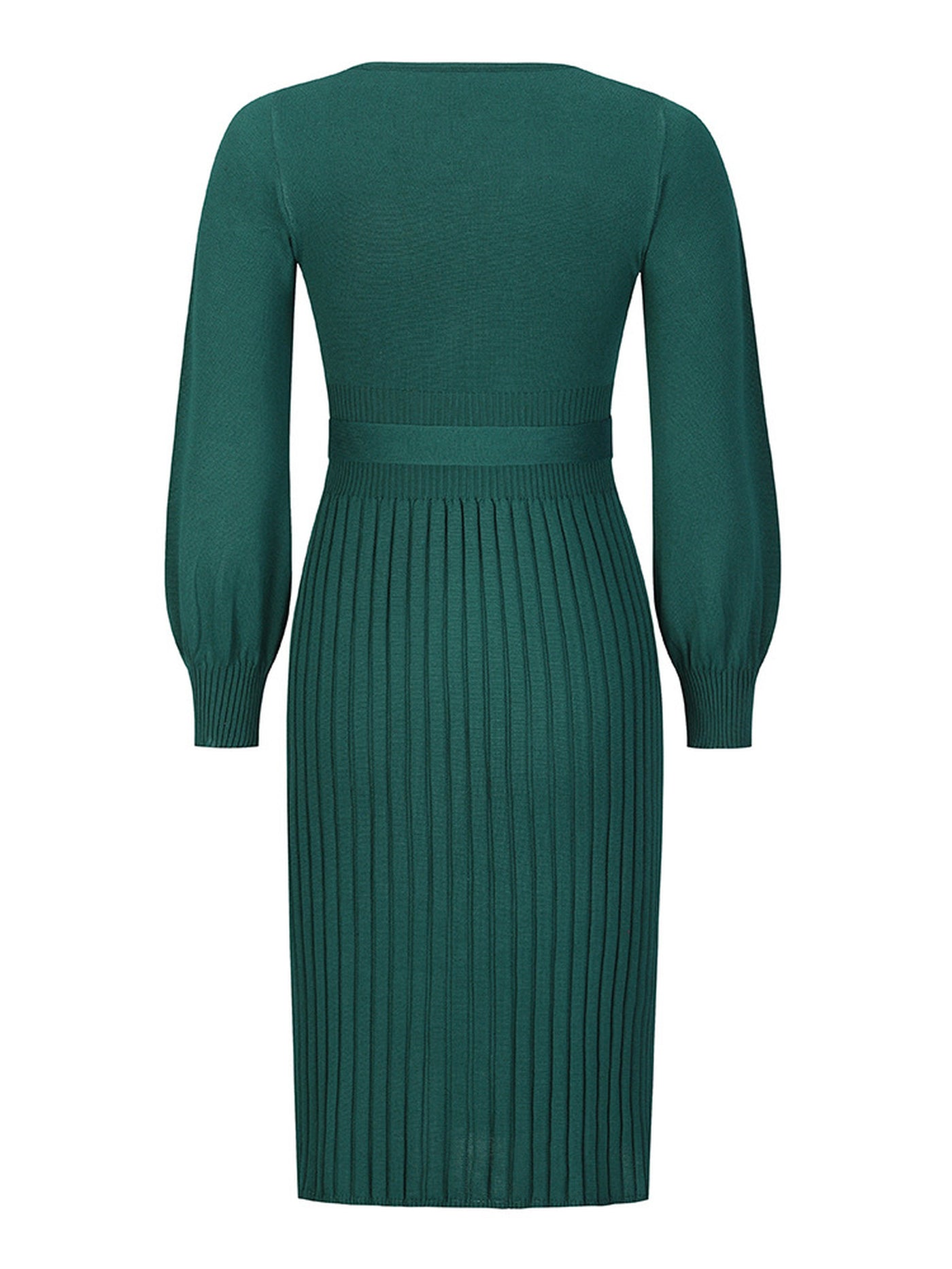 Allegra K Long Sleeve Ribbed Knit Belted Pleated Midi Sweater Dress