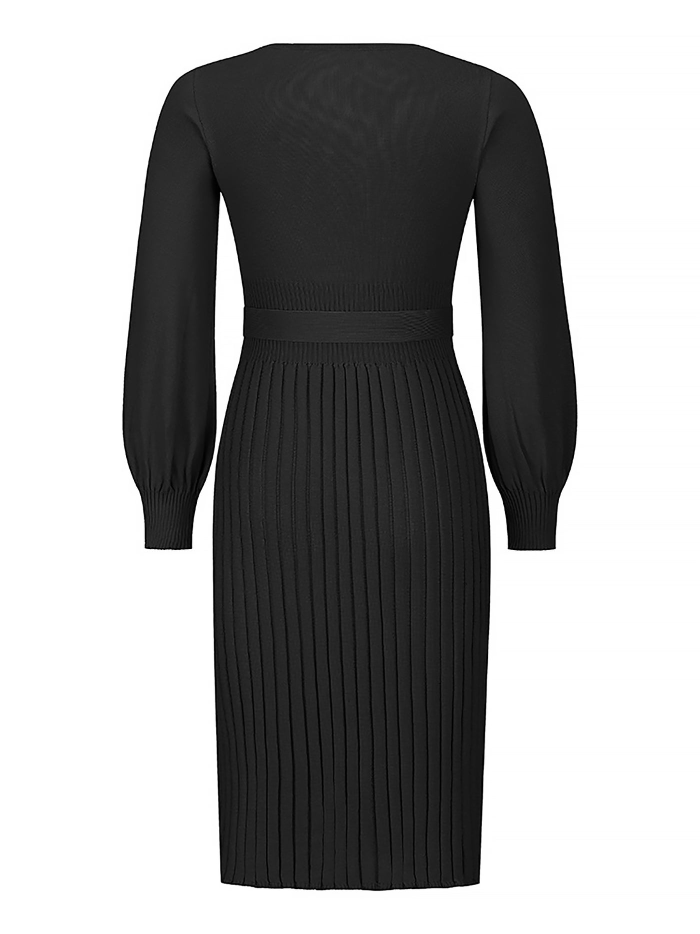 Allegra K Long Sleeve Ribbed Knit Belted Pleated Midi Sweater Dress