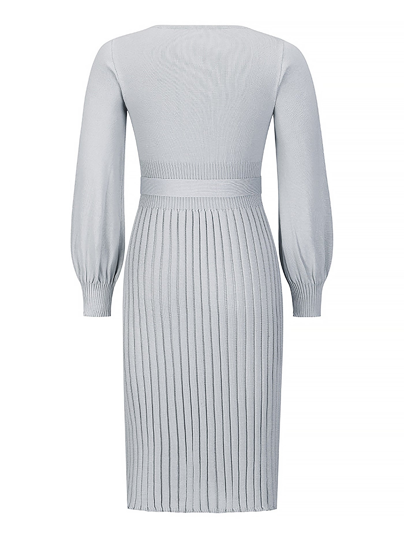 Allegra K Long Sleeve Ribbed Knit Belted Pleated Midi Sweater Dress