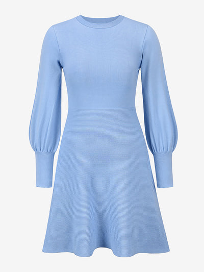 Long Sleeved Round Neck Solid Color Mini Sweater Dress