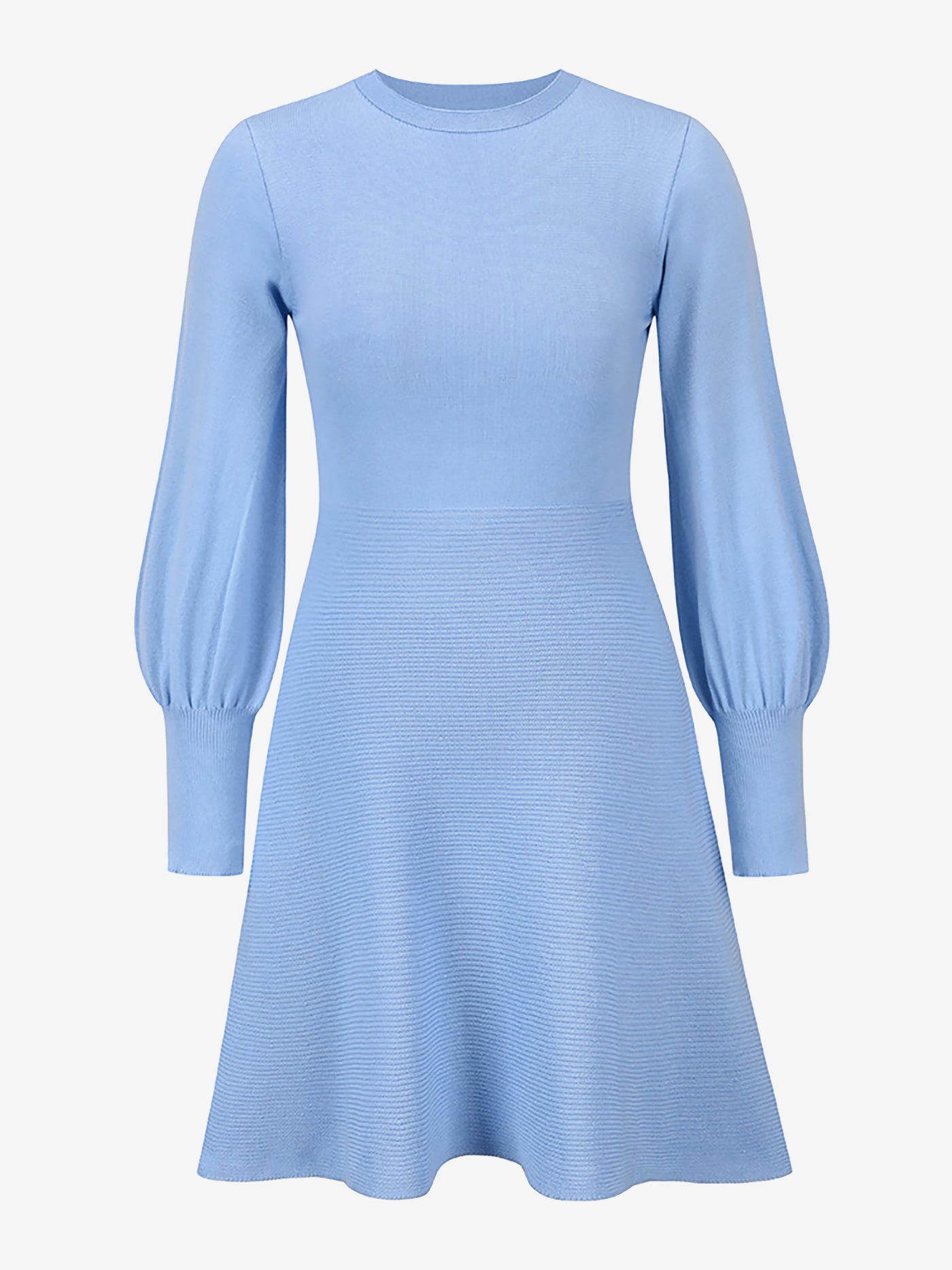 Allegra K Long Sleeved Round Neck Solid Color Mini Sweater Dress