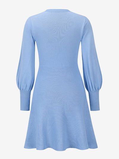 Long Sleeved Round Neck Solid Color Mini Sweater Dress