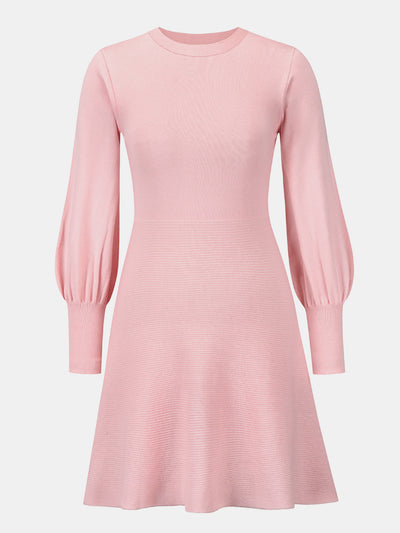 Long Sleeved Round Neck Solid Color Mini Sweater Dress