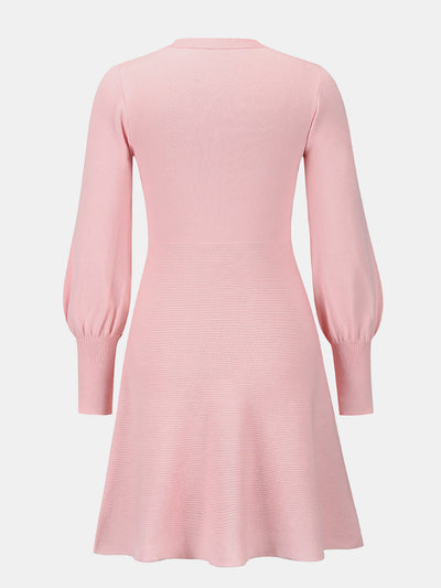 Long Sleeved Round Neck Solid Color Mini Sweater Dress