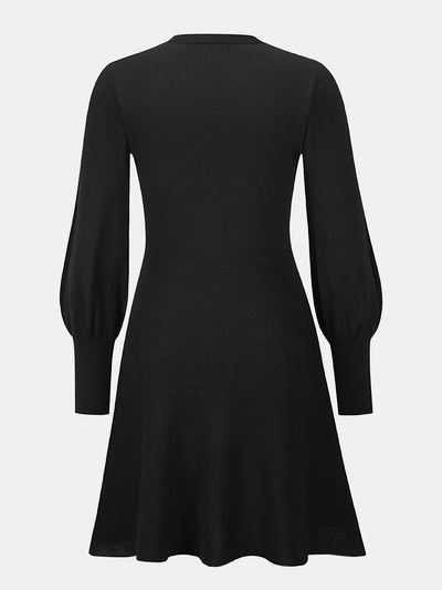 Long Sleeved Round Neck Solid Color Mini Sweater Dress