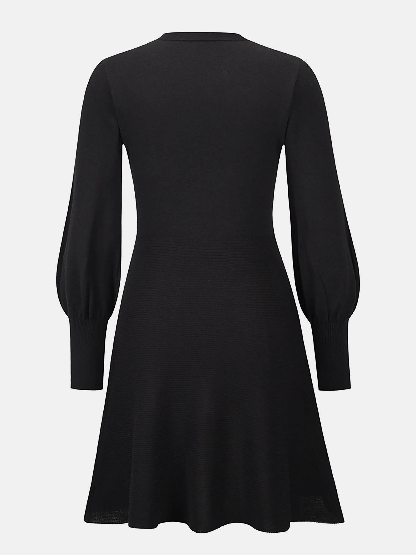 Allegra K Long Sleeved Round Neck Solid Color Mini Sweater Dress