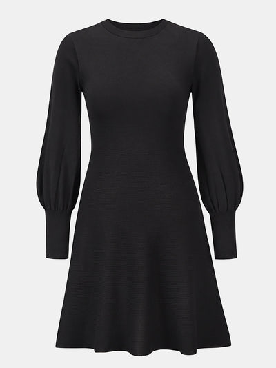 Long Sleeved Round Neck Solid Color Mini Sweater Dress