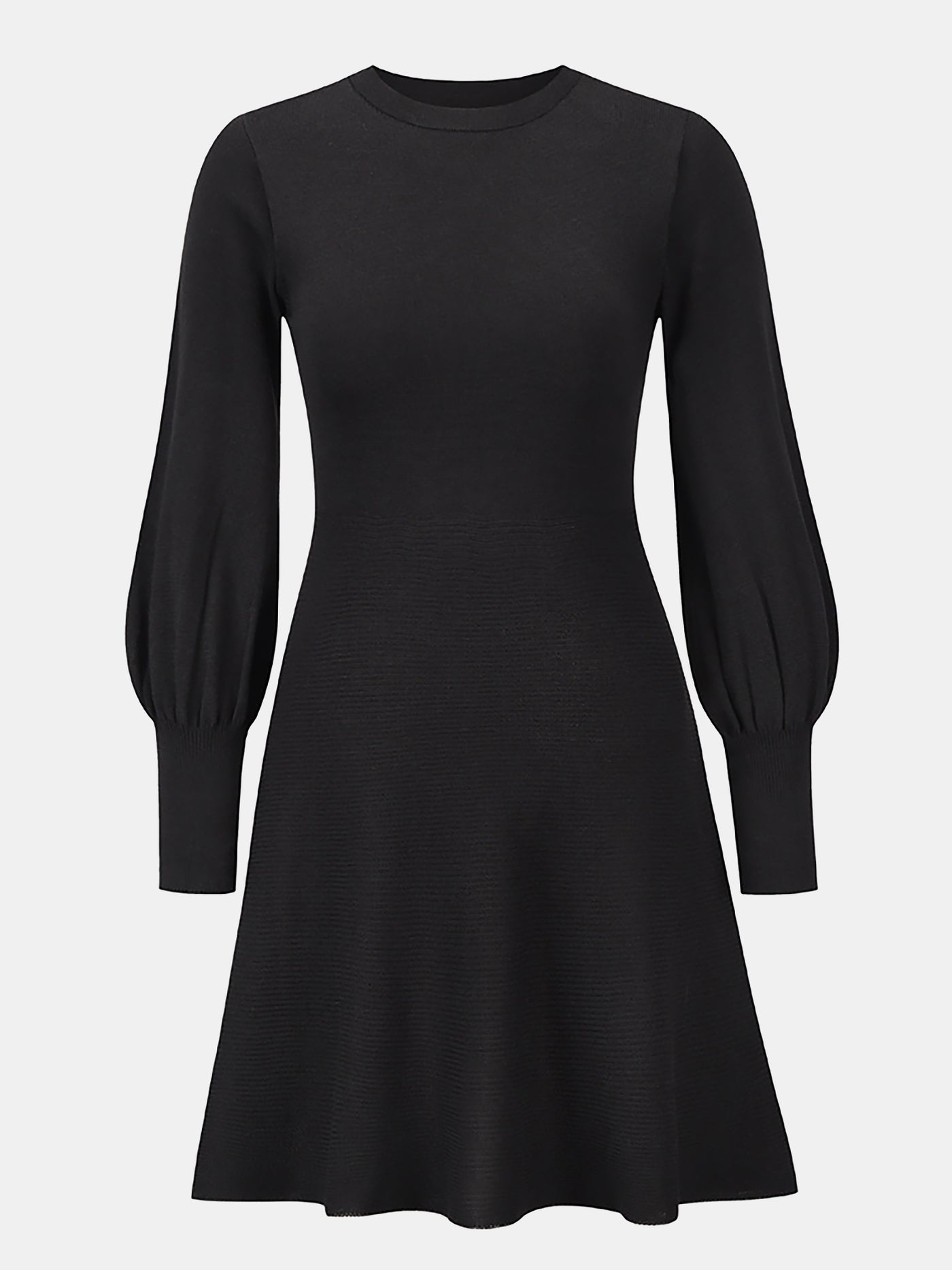 Allegra K Long Sleeved Round Neck Solid Color Mini Sweater Dress