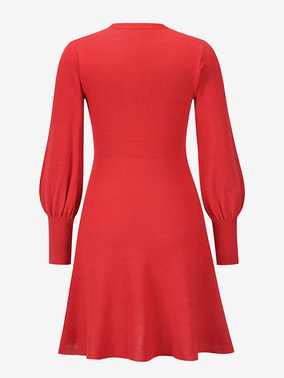 Long Sleeved Round Neck Solid Color Mini Sweater Dress