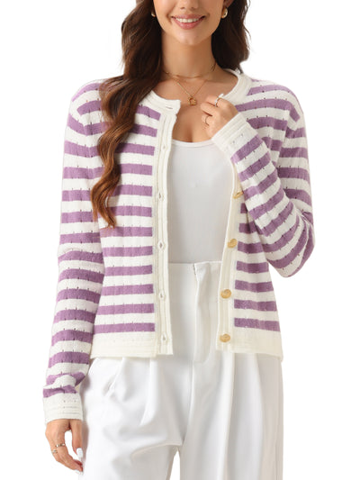 Women's Knit Cardigan Sweaters Striped Open Front Button Up Cardigans Casual Lady Jackets