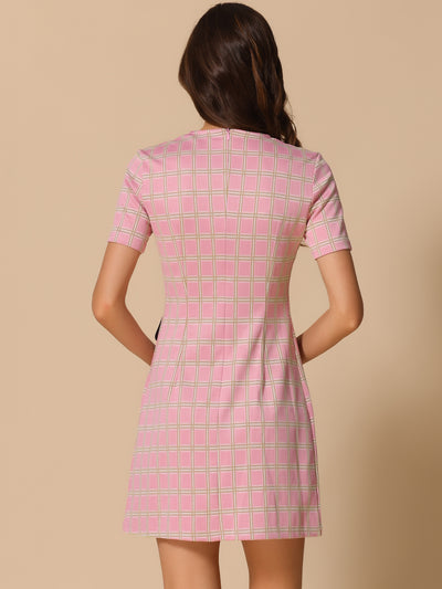 Work Short Sleeve Vintage Houndstooth Pencil Sheath Dress