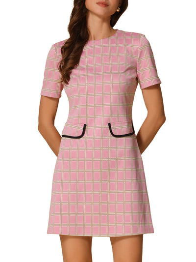 Work Short Sleeve Vintage Houndstooth Pencil Sheath Dress