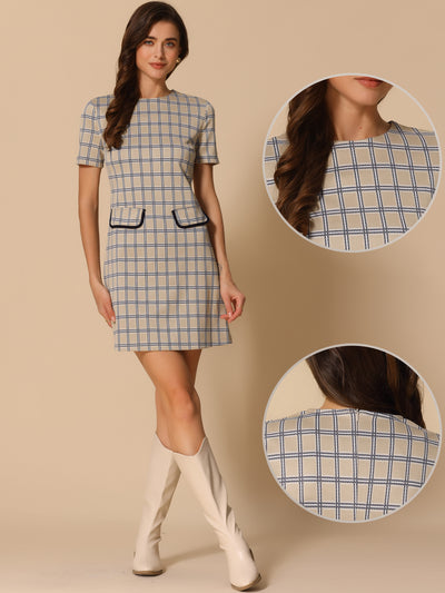 Work Short Sleeve Vintage Houndstooth Pencil Sheath Dress