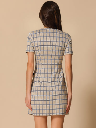 Work Short Sleeve Vintage Houndstooth Pencil Sheath Dress