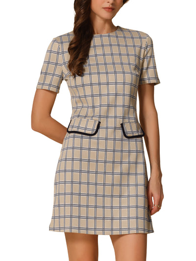 Work Short Sleeve Vintage Houndstooth Pencil Sheath Dress