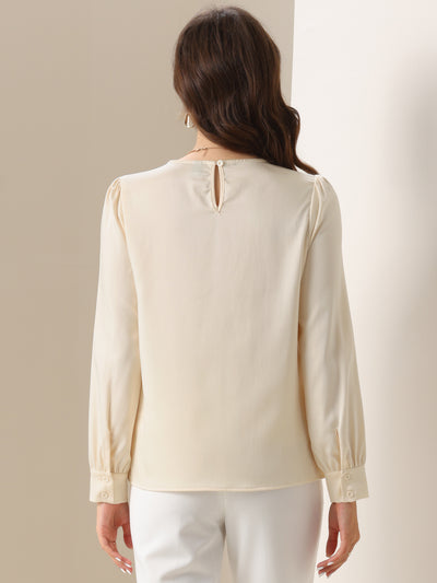 Chain Key Hole Puff Long Sleeves Work Blouse