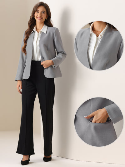 Collarless Blazer for Women's Office 1 Button Work Suit Blazer