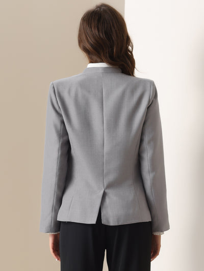 Collarless Blazer for Women's Office 1 Button Work Suit Blazer