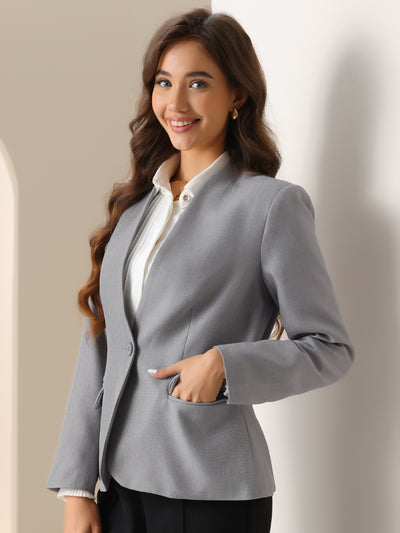 Collarless Blazer for Women's Office 1 Button Work Suit Blazer