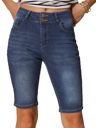 Denim Pocketed Mid-Length Causal Jean Shorts