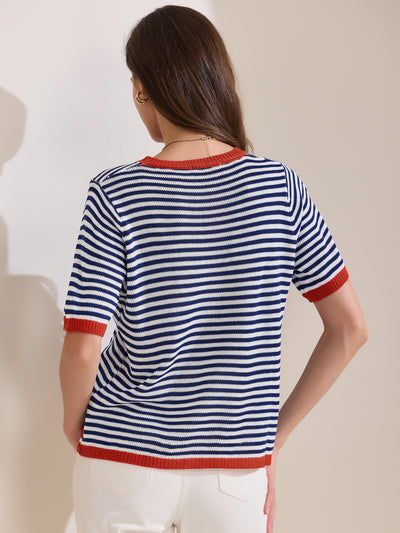 Colorblock Striped Short Sleeve Knitted Top