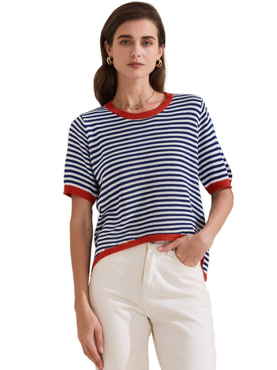 Colorblock Striped Short Sleeve Knitted Top