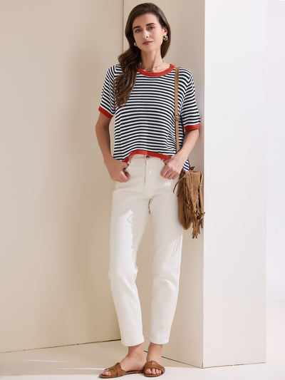 Colorblock Striped Short Sleeve Knitted Top