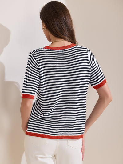 Colorblock Striped Short Sleeve Knitted Top