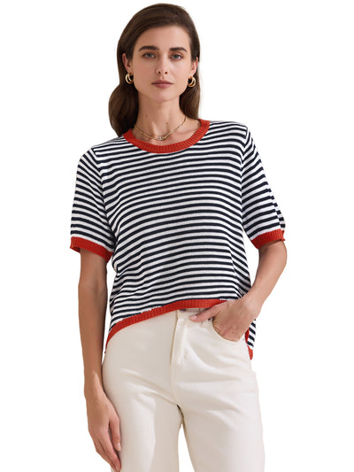 Colorblock Striped Short Sleeve Knitted Top