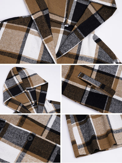 Plaid Long Sleeve Buttoned Brushed Hooded Jacket