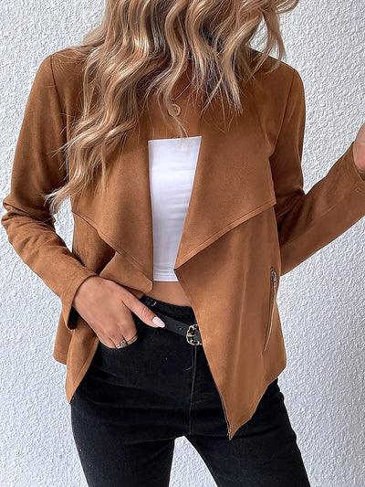 Allegra K Faux Suede Long Sleeves Open Front Cropped Jacket