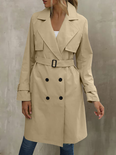 Double Breasted Long Sleeve Belted Trench Coat