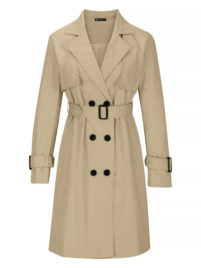 Double Breasted Long Sleeve Belted Trench Coat