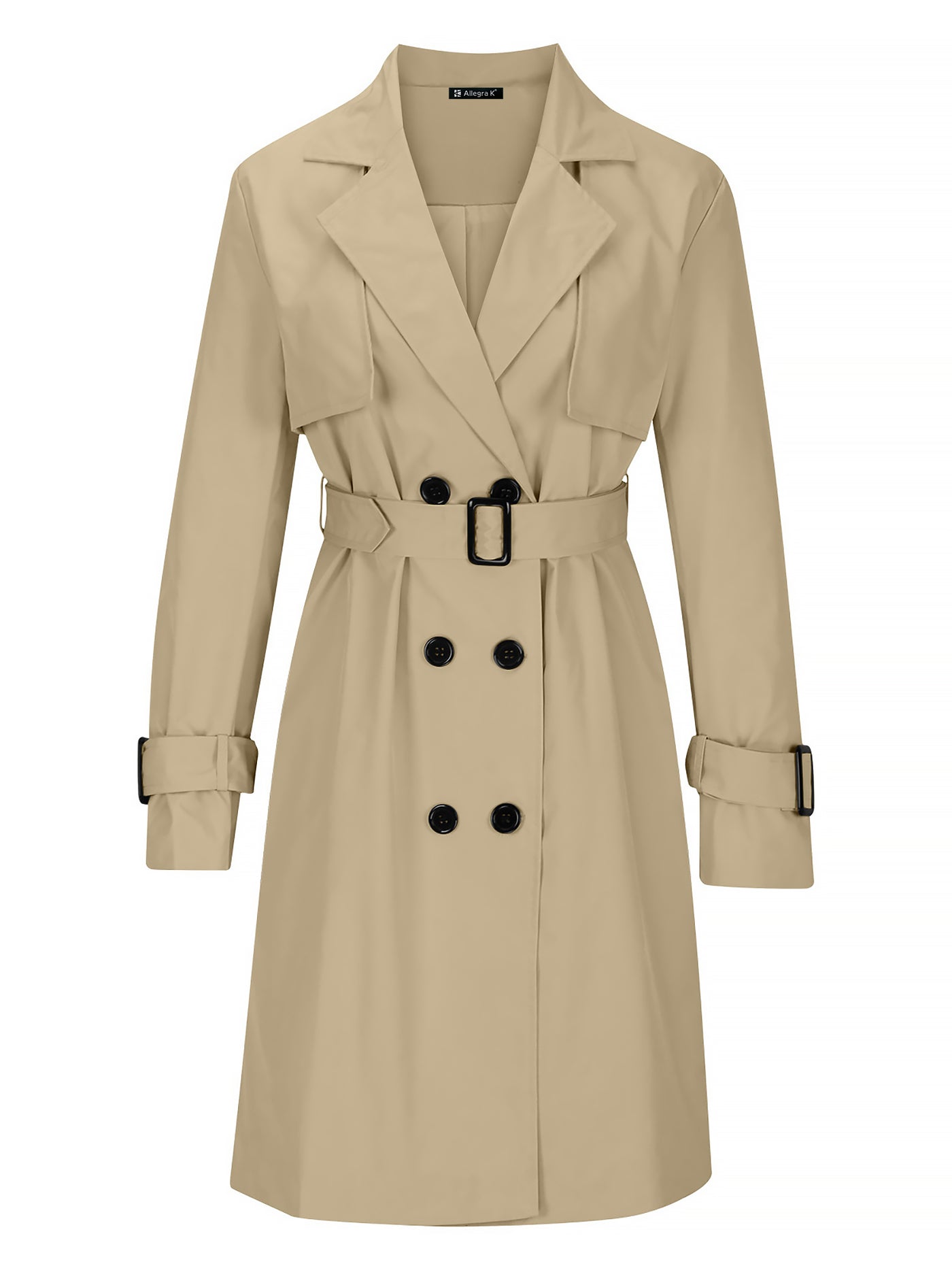 Allegra K Double Breasted Long Sleeve Belted Trench Coat