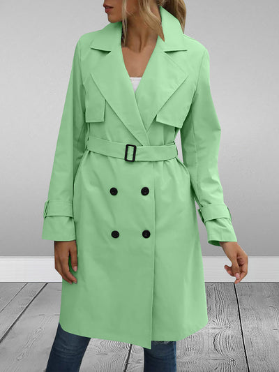 Double Breasted Long Sleeve Belted Trench Coat