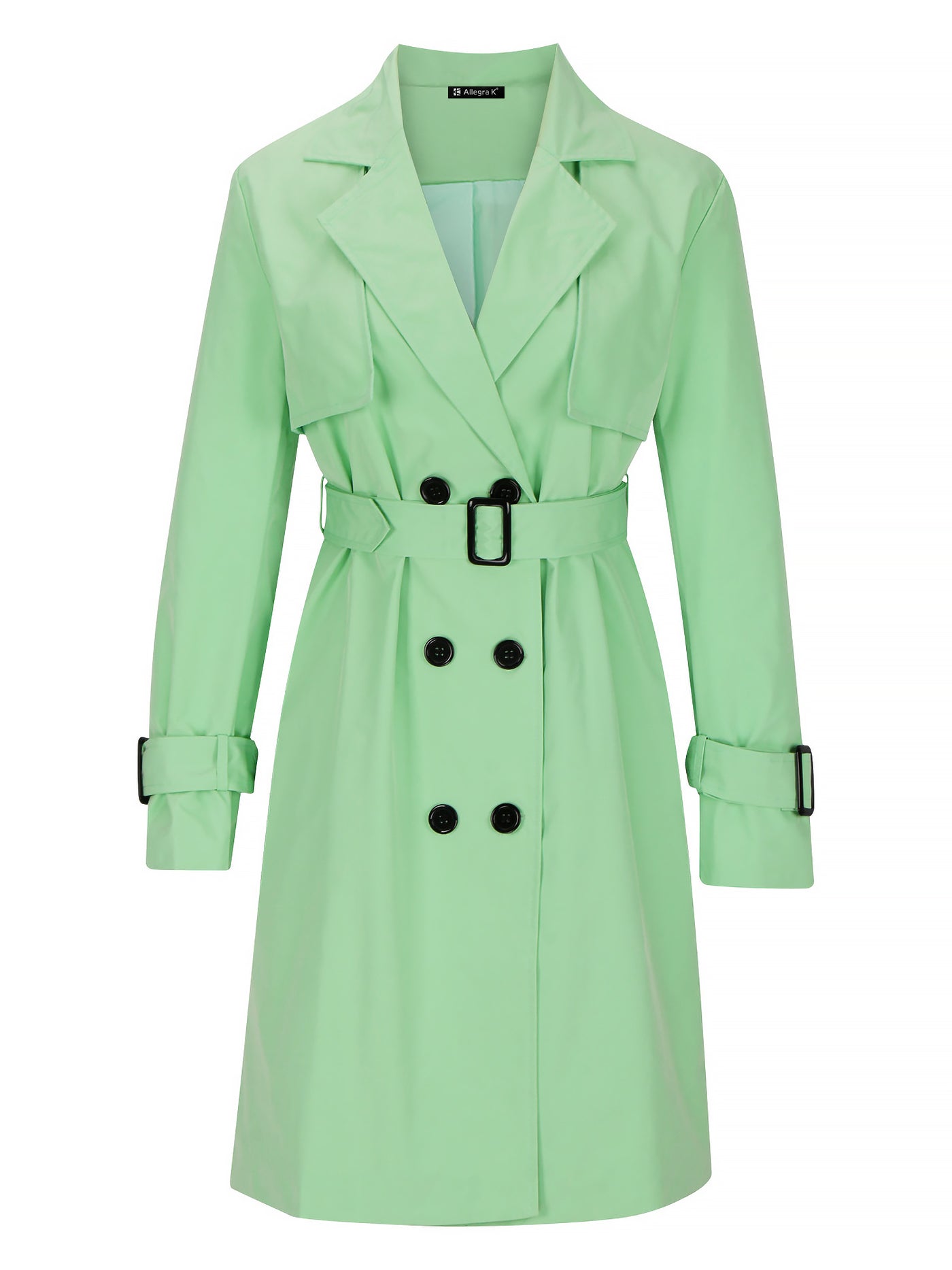 Allegra K Double Breasted Long Sleeve Belted Trench Coat