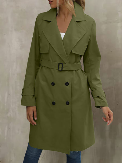 Double Breasted Long Sleeve Belted Trench Coat