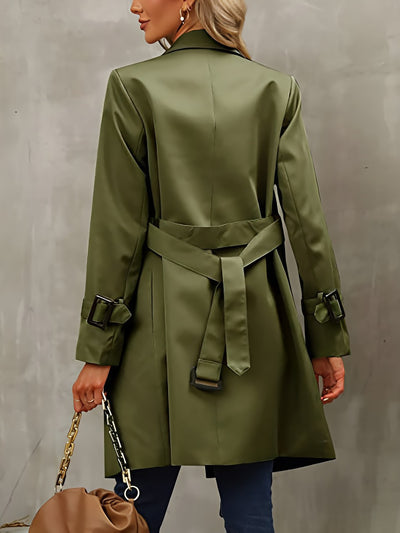 Double Breasted Long Sleeve Belted Trench Coat