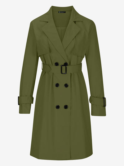 Double Breasted Long Sleeve Belted Trench Coat