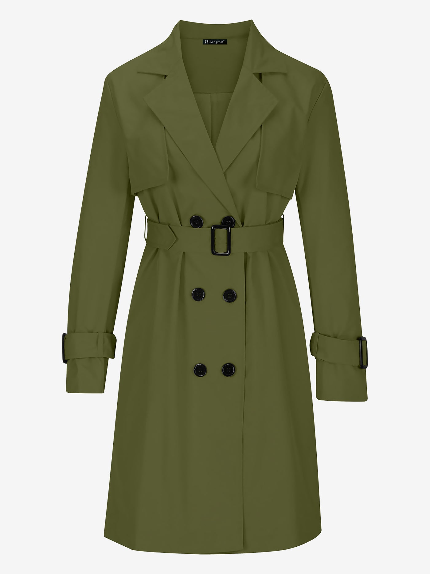 Allegra K Double Breasted Long Sleeve Belted Trench Coat