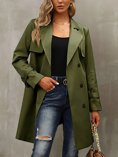 Double Breasted Long Sleeve Belted Trench Coat