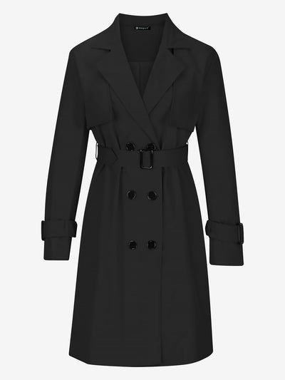 Double Breasted Long Sleeve Belted Trench Coat