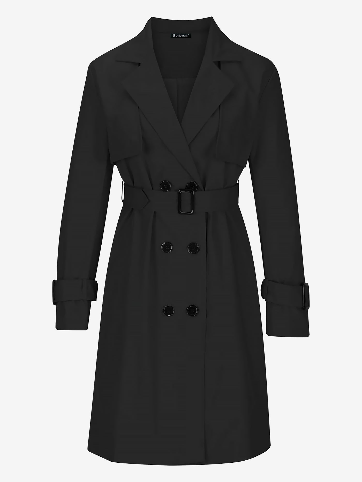 Allegra K Double Breasted Long Sleeve Belted Trench Coat