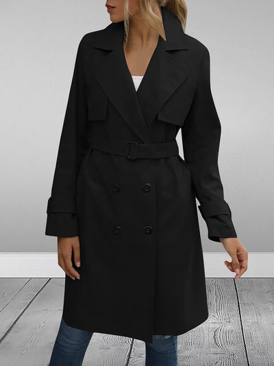 Double Breasted Long Sleeve Belted Trench Coat